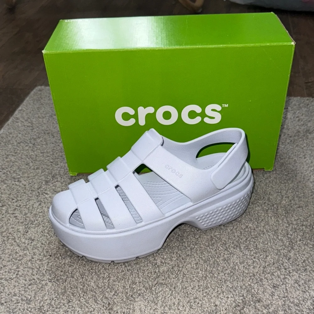 CROCS White/Gray Strap Sandals - Picture 7 of 8